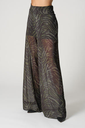 Calça Pantalona Estampada Em Tule - MUSGO 2094