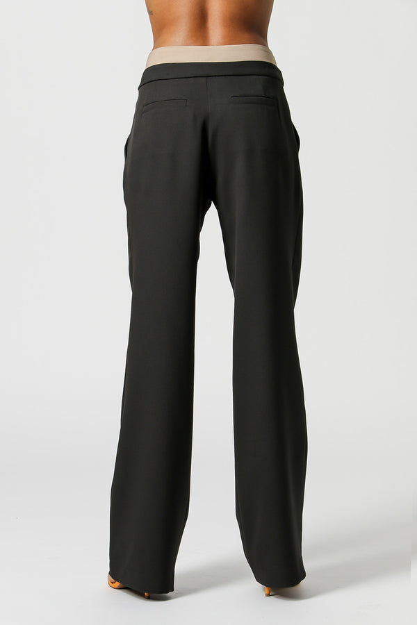 Pantalón recto con doble cinturilla - NEGRO