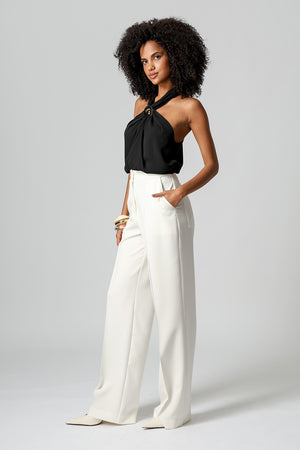 Blusa Transpassada Com Passante Dourado - PRETO