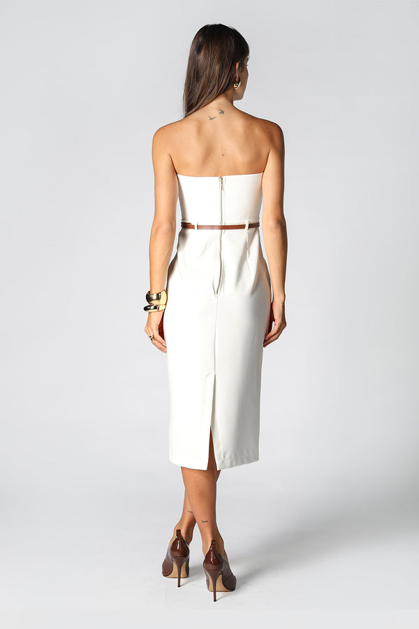 Vestido con escote asimétrico - BLANCO ROJO