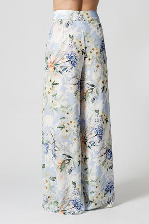 Calça Pantalona Estampada - AZUL CLARO 1221