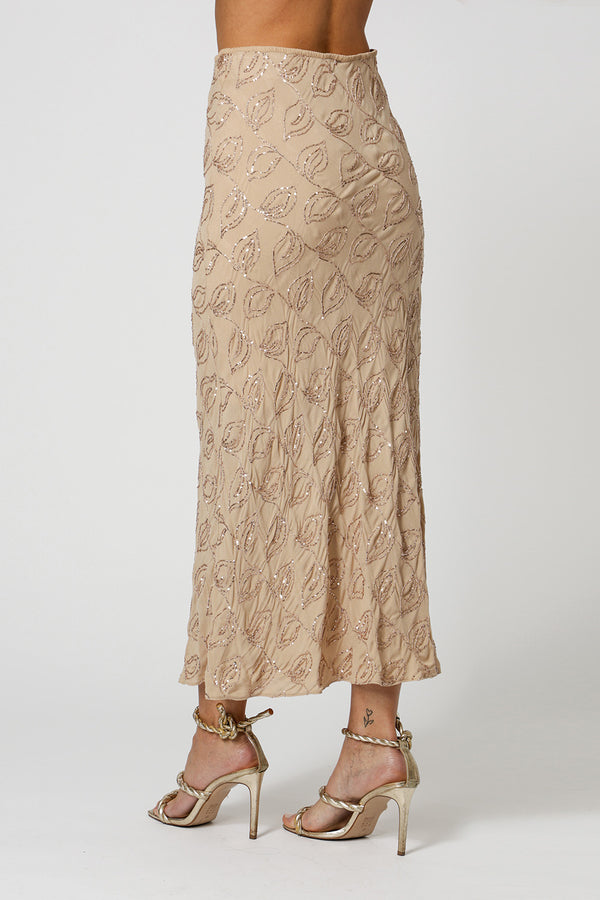 Saia Midi Sereia Paetê Folhas - AREIA 90168