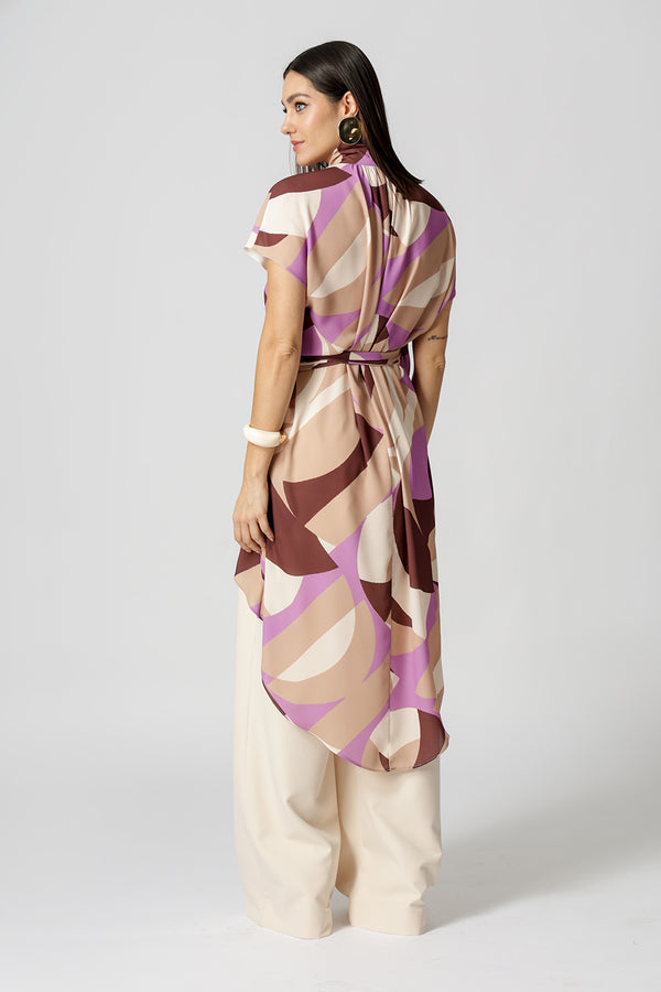 Blusa Moulet Estampada Transpassada - AREIA 7206