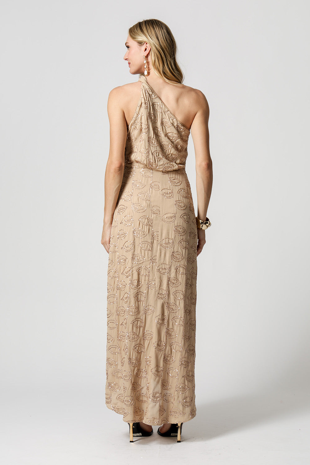 Vestido Paetê Ombro Único Torcido - AREIA 90168