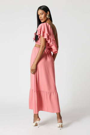 Vestido Com Babados e Abertura Lateral - ROSA