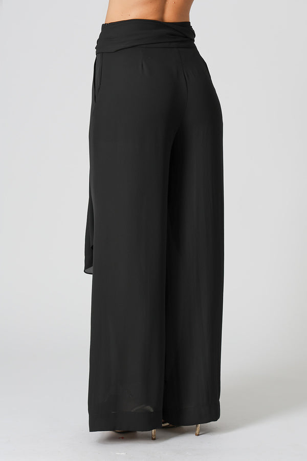 Calça Pantalona com Cinto Marmorizado - PRETO