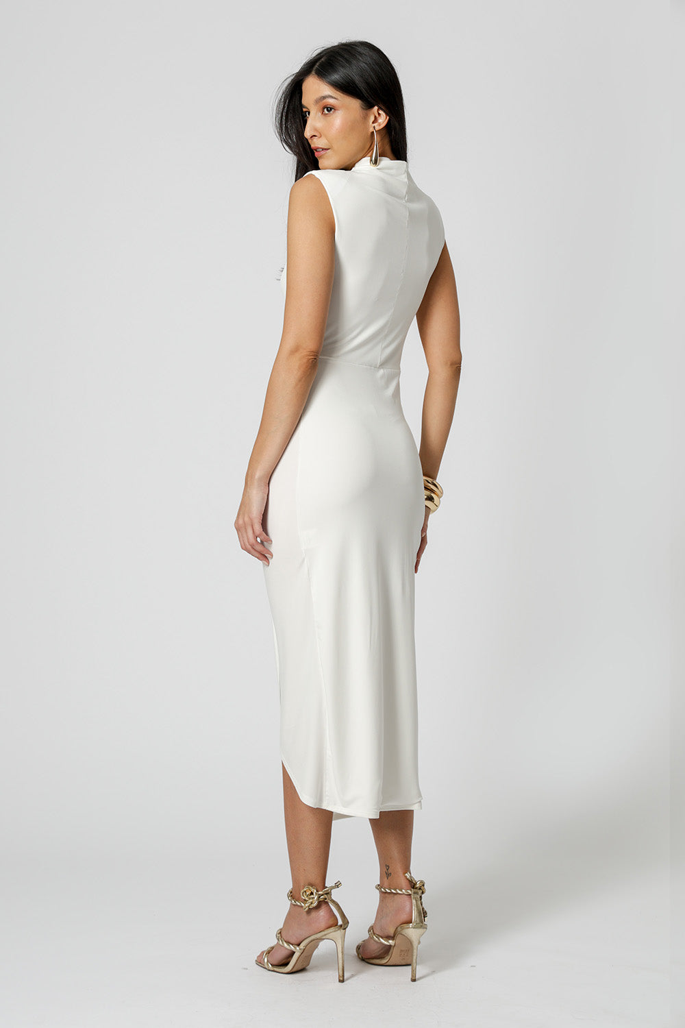 Vestido Transpassado com Acessório - OFF WHITE