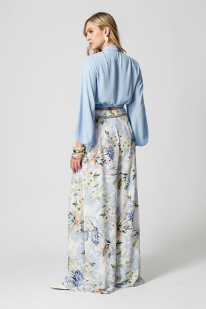 Blusa Transpassada Manga Longa Bufante - AZUL