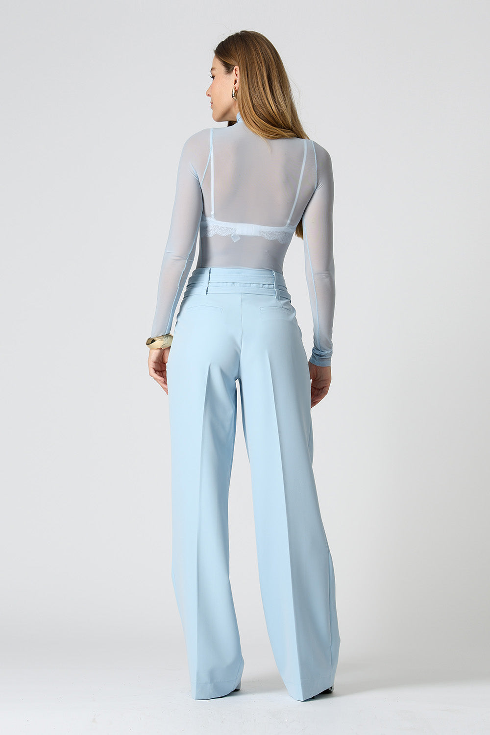 Blusa Manga Longa De Tule - AZUL CLARO