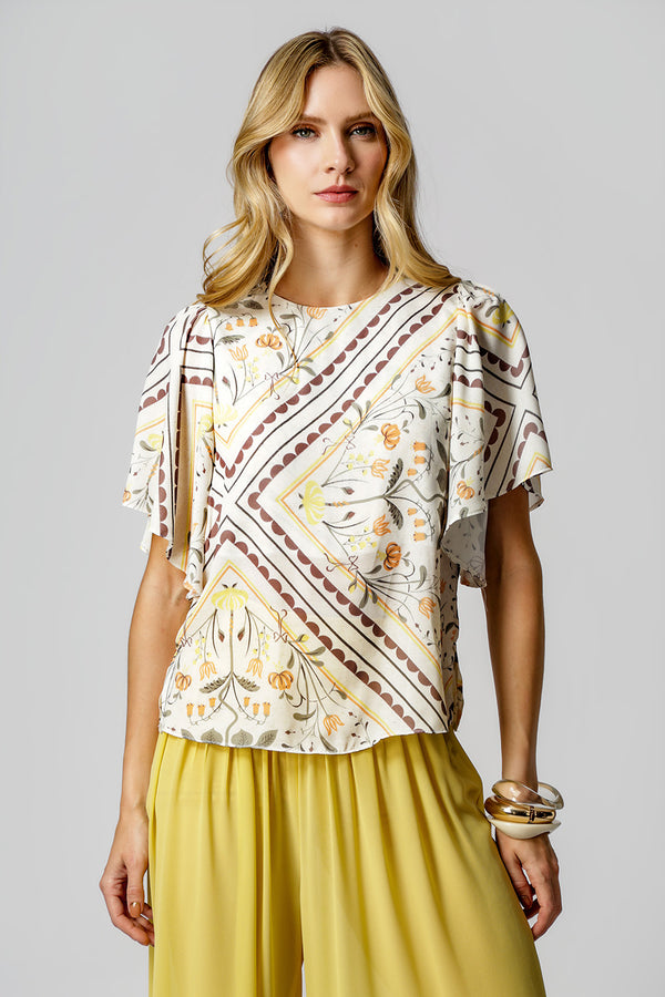 Blusa Estampada Manga Angel - LARANJA 1220