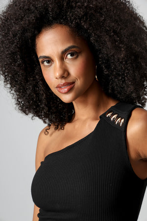 Vestido Ombro Único Canelado - PRETO