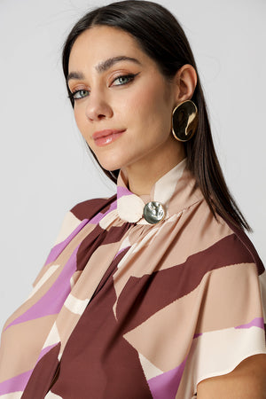 Blusa Moulet Estampada Transpassada - AREIA 7206