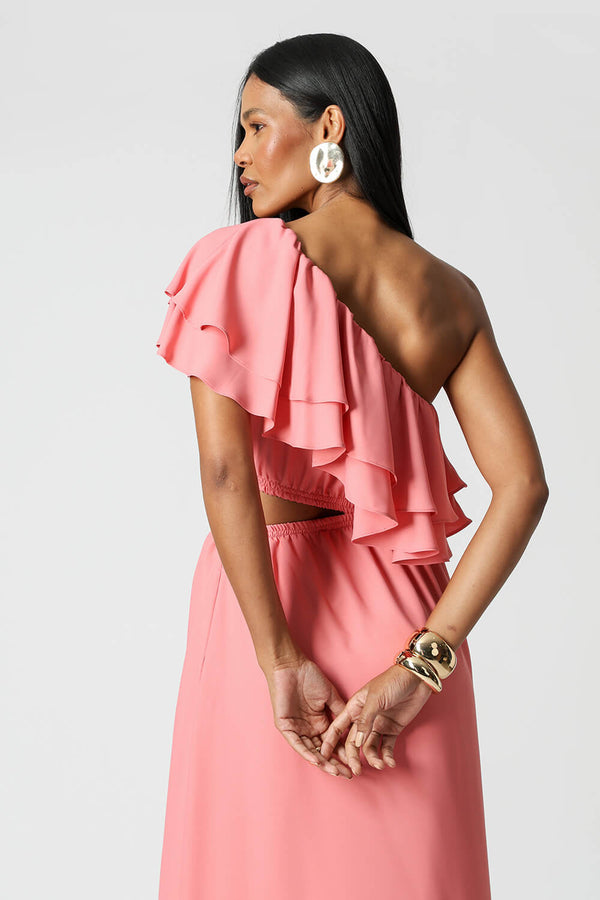 Vestido Com Babados e Abertura Lateral - ROSA