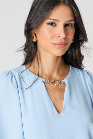 Blusa Manga Angel Com Acessório - AZUL