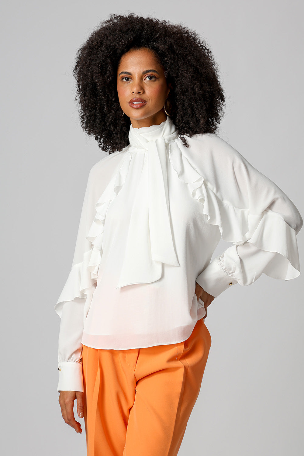 Blusa Ampla Com Babados - OFF WHITE