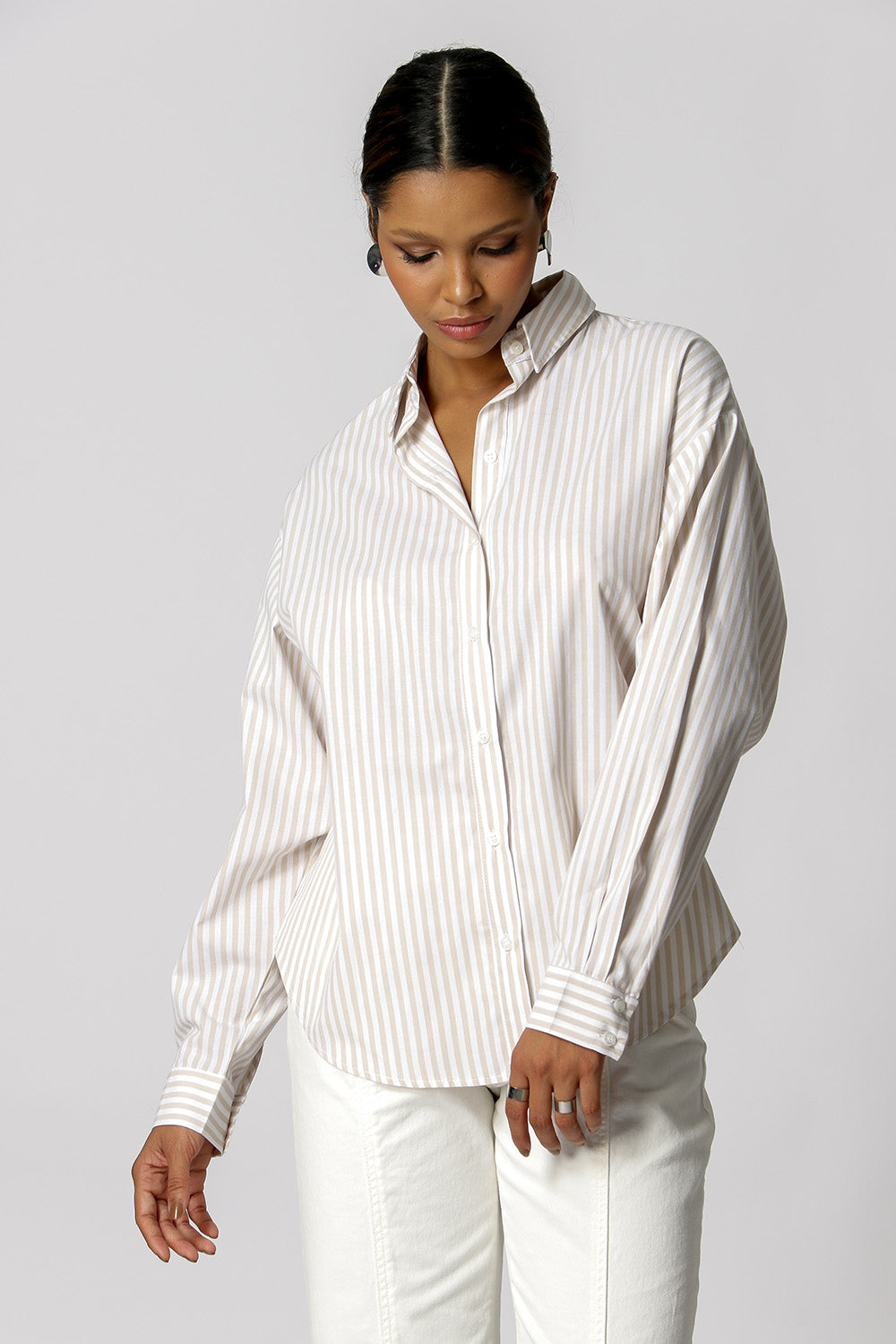 Camisa Ampla Listrada - KAKI 90131