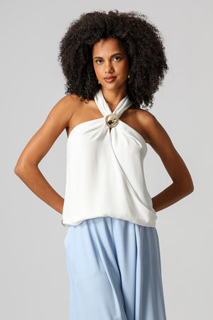 Blusa Transpassada Com Passante Dourado - OFF WHITE