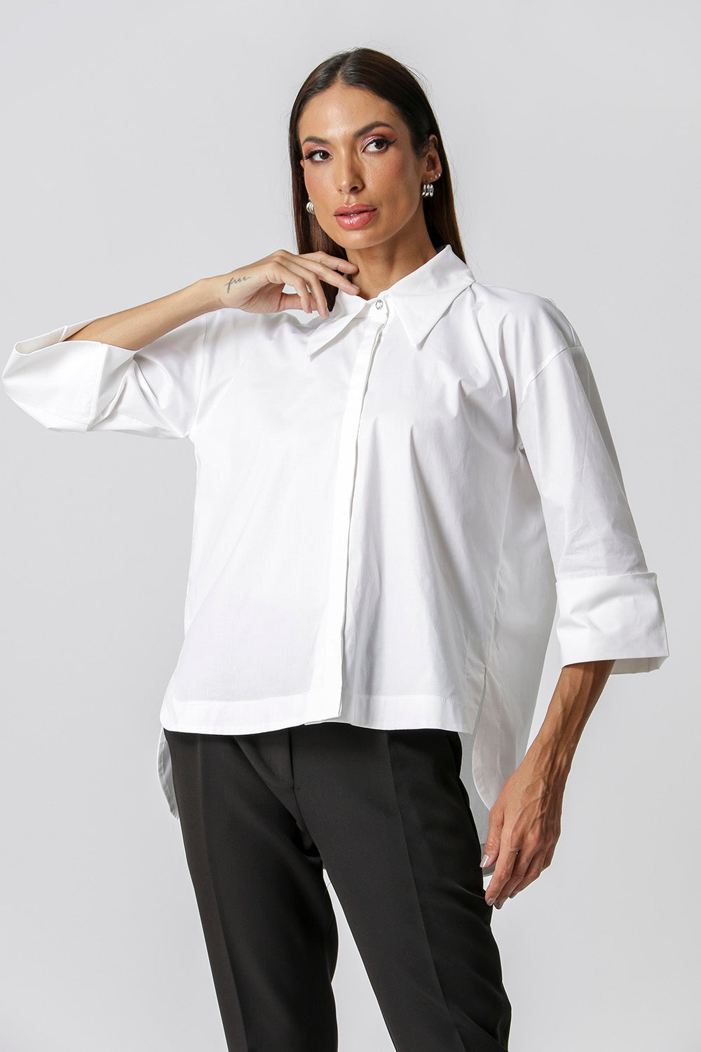Camisa 3/4 Com Punho Largo - BRANCO