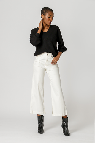 Calça Cropped Abertura Barra - OFF WHITE