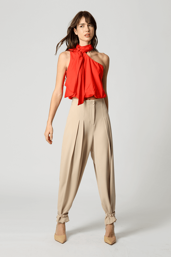 Blusa Balonê Com Gola Alta e Amarração