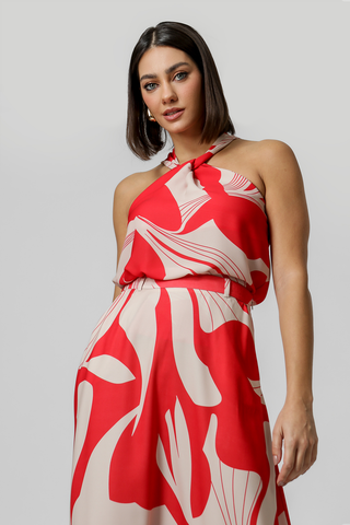 Blusa estampada con cuello cruzado - ROJO 6059