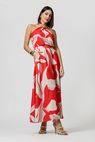 Blusa estampada con cuello cruzado - ROJO 6059