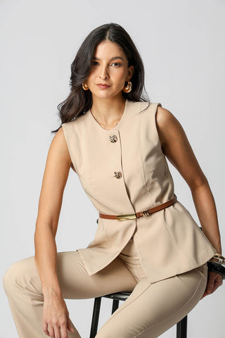 Blusa Colete Acinturada - AREIA