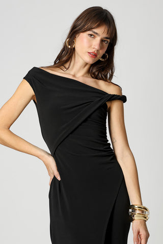 Vestido Midi Com Alça Torcida - PRETO