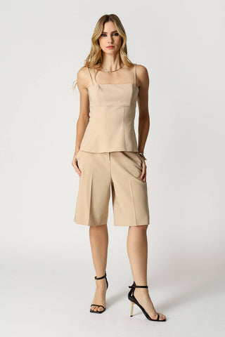Blusa Com Recortes e Alças Finas - AREIA