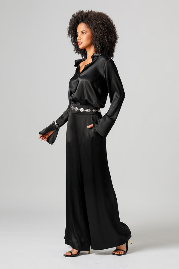 Camisa De Cetim Com Punho Largo