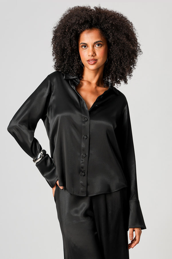 Camisa De Cetim Com Punho Largo