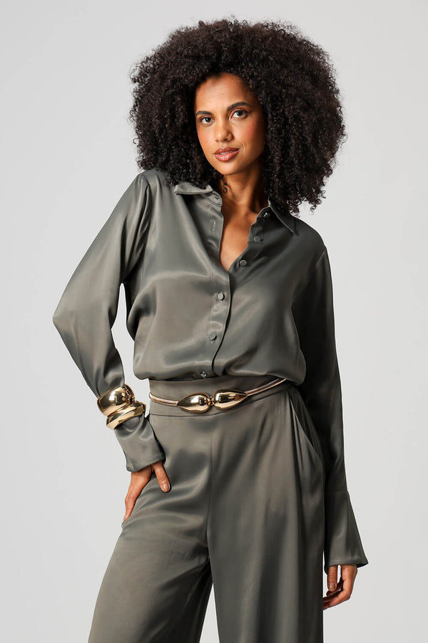 Camisa De Cetim Com Punho Largo