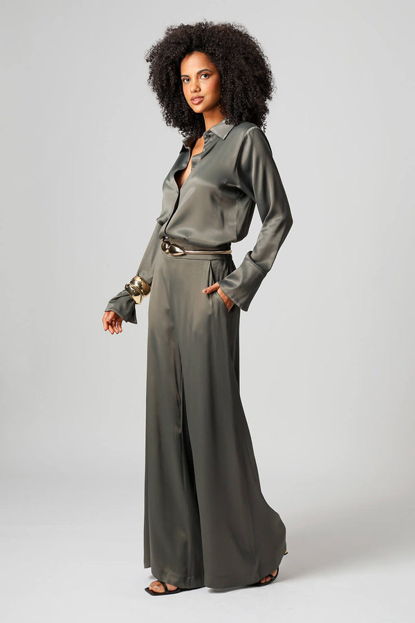 Camisa De Cetim Com Punho Largo