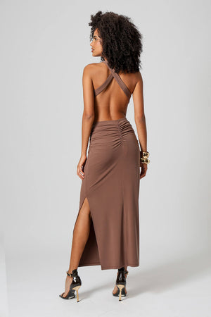 Vestido Longo Costas Abertas Com Fenda