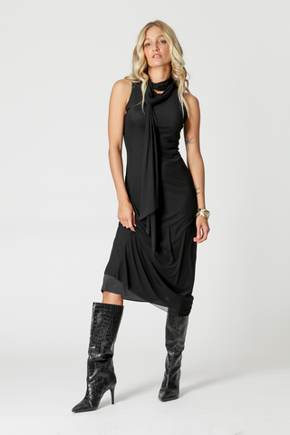 Vestido de tul con pañuelo - NEGRO