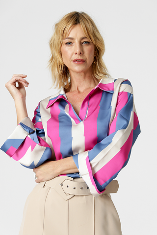 Camisa De Cetim Estampada - PINK 7179
