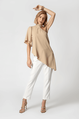 Blusa Assimétrica Com Gola - AREIA