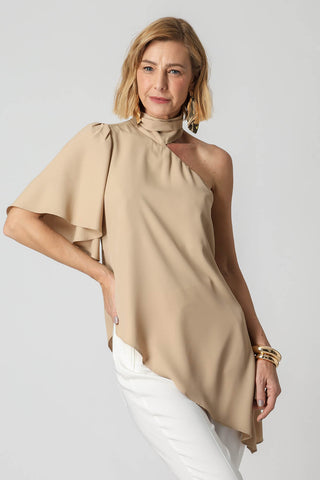 Blusa Assimétrica Com Gola - AREIA