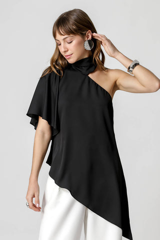 Blusa Assimétrica Com Gola - PRETO