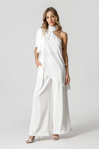 Blusa Assimétrica Com Gola - OFF WHITE