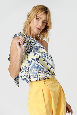Blusa Ombro Único Com Lenço - MARINHO 7178