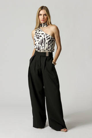 Blusa Ombro Único Com Lenço - PRETO 6060