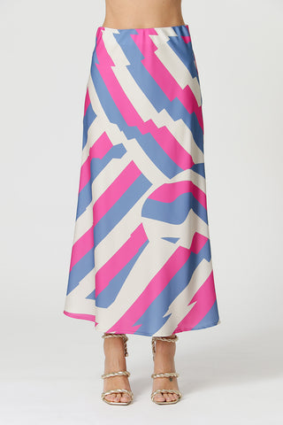 Saia De Cetim Estampada - PINK 7179