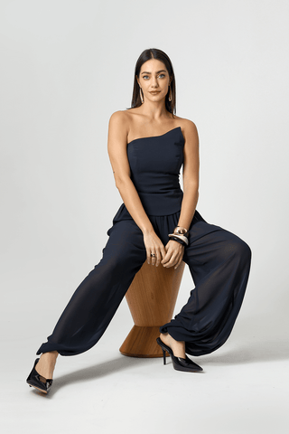 Calça Aladim Em Chiffon Glass - MARINHO