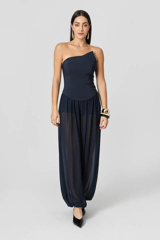 Calça Aladim Em Chiffon Glass - MARINHO