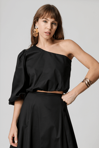 Top de un hombro con burbujas - NEGRO