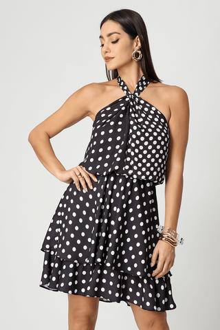 Saia Babados Evasê Crepe - PRETO 7203