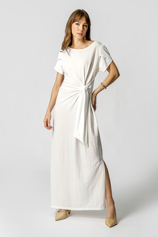 Vestido con lazo lateral - BLANCO ROJO