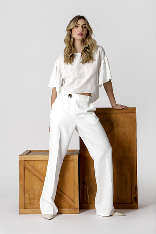 Calça Reta Alfaiataria - OFF WHITE