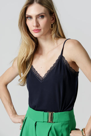 Camiseta de tirantes de encaje - AZUL MARINO